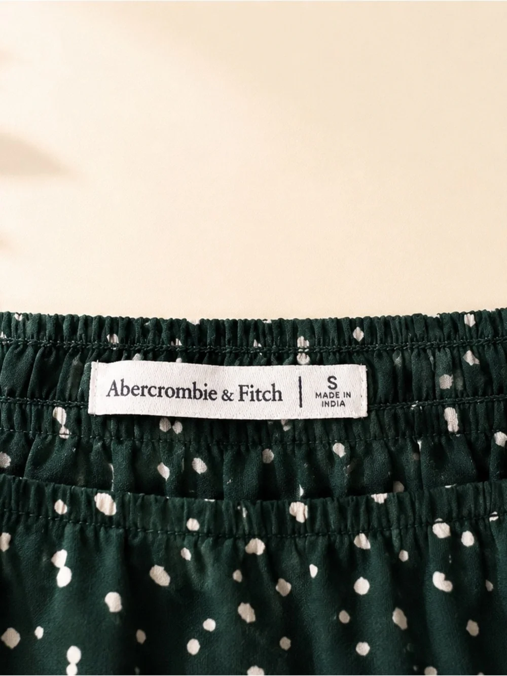 Abercrombie Green Spotted Puff Sleeve Top S